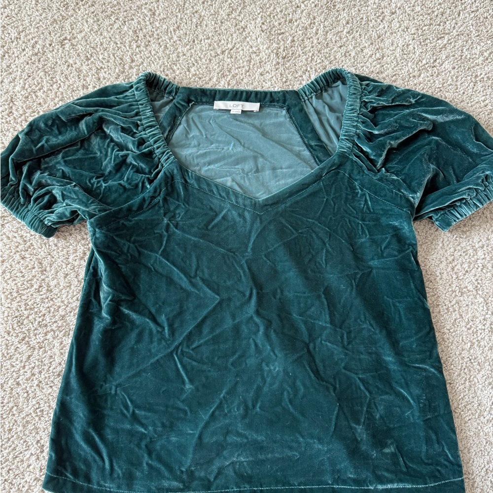 Loft Velvet Green Cap Sleeve Top